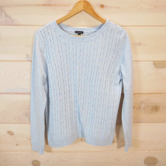 Talbots Women's sz M Pullover Sweater Long Sleeve Cable Knit Light Blue Speckled - Picture 1 of 12